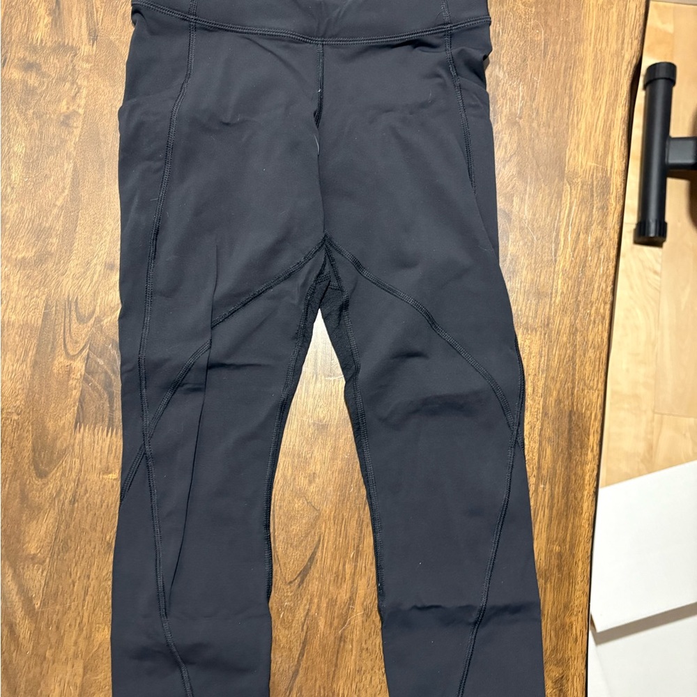 Lululemon black leggings with pocket and mesh details